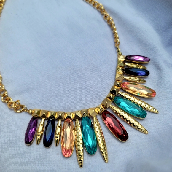 Jewelry - Gold-Toned Vibrant Multicolored Faux Gemstone Necklace